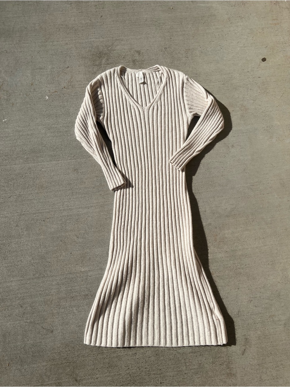 H&M Ribbed V-Neck Maxi Dress in Cream